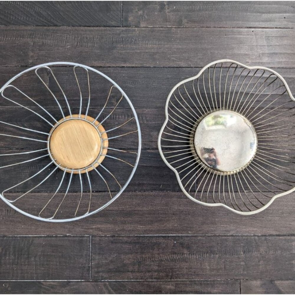 Set of 2 Wire Bowls Kitchen Decor Fruit Metal Countertop Basket Flower Shape
